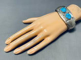 Sturdy Vintage Native American Navajo Two Turquoise Sterling Silver Shield Bracelet-Nativo Arts