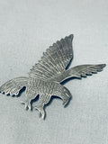 Impressive Native American Navajo Sterling Silver Soaring Eagle Pin Signed-Nativo Arts