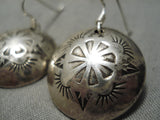 Hand Wrought Vintage Navajo Sterling Silver Native American Button Earrings Old-Nativo Arts