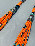 Rare Orange Coral Authentic Singer Native American Navajo Sterling Silver Necklace-Nativo Arts