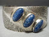 Stunning Vintage Native American Navajo Oblique Lapis Sterling Silver Bracelet Old-Nativo Arts