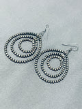Time Consuming Hand Tooled Vintage Native American Navajo Sterling Silver Earrings-Nativo Arts