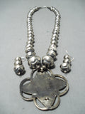 Important Vintage Native American Zuni Blue Gem Turquoise Sterling Silver Necklace Earring Set-Nativo Arts