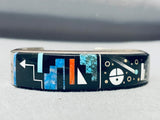 Comet Native American Navajo Vintage Turquoise Sterling Silver Inlay Bracelet Cuff-Nativo Arts