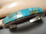 Impressive Vintage Native American Navajo Inlay Royston Turquoise Sterling Silver Bracelet-Nativo Arts