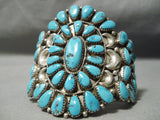 Tremendous Vintage Native American Navajo Teardrop Cluster Turquoise Sterling Silver Bracelet-Nativo Arts