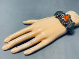 Rare Older Vintage Native American Navajo Shell Heart Turquoise Sterling Silver Bracelet-Nativo Arts