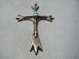 Beautiful Vintage Native American Navajo Bisbee Turquoise Sterling Silver Cross Pendant-Nativo Arts
