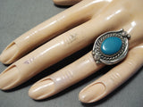 Amazing Vintage Native American Navajo Blue Gem Turquoise Sterling Silver Ring Old-Nativo Arts
