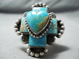 Rose Paxton Native American Navajo Royston Turquoise Heart Cross Sterling Silver Ring-Nativo Arts