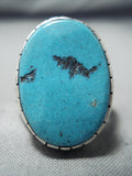 Gigantic Navajo Native American Old Kingman Turquoise Sterling Silver Ring-Nativo Arts