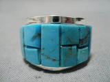 Important Vintage Native American Navajo Tommy Jackson Turquoise Inlay Sterling Silver Ring-Nativo Arts