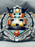 Ceremonial Vintage Native American Zuni Turquoise Kachina Sterling Silver Bracelet-Nativo Arts