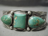 Early 1900's Heavy Vintage Native American Navajo Cerrillos Turquoise Ingot Silver Bracelet-Nativo Arts
