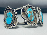 Ornate Vintage Native American Navajo 3 old deposit Turquoise Sterling Silver Enormous Bracelet-Nativo Arts