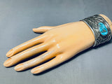 Heavy 74 Gram Spiderweb Turquoise Vintage Native American Navajo Sterling Silver Bracelet-Nativo Arts