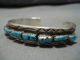 Important Vintage Native American Navajo Tommy Tso Riased Turquoise Sterling Silver Bracelet Old-Nativo Arts