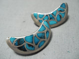 Rare Vintage Native American Zuni Turquoise Sterling Silver Earrings Old-Nativo Arts