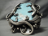 Biggest Craziest Native American Navajo Gecko Sterling Silver Turquoise Bracelet- 290 Grams-Nativo Arts