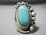 Huge Leslie Nez Sky Blue Turquoise Sterling Silver Native American Ring-Nativo Arts