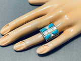 Huge Vintage Native American Navajo Turquoise Inlay Sterling Silver Ring-Nativo Arts