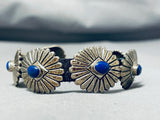 One Of A Kind Vintage Native American Navajo Lapis Sterling Silver 5 Concho Leather Bracelet-Nativo Arts
