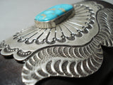 Magnificent Vintage Native American Navajo Kingman Turquoise Sterling Silver Bowguard Old-Nativo Arts