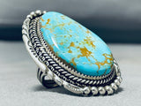 Monstrous Native American Navajo #8 Turquoise Sterling Silver Heavy Ring-Nativo Arts