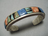 Extremely Thick Heavy!! Vintage Native American Navajo Inlay Turquoise Sterling Silver Bracelet-Nativo Arts