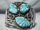 Huge Triple Nugget Turquoise Vintage Native American Navajo Sterling Silver Bracelet-Nativo Arts