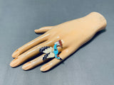 Astonishing Native American Zuni Signed Blue Gem Turquoise Coral Jet Sterling Silver Bird Ring-Nativo Arts