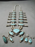 Authentic Vintage Native American Navajo Turquoise Inlay Sterling Silver Squash Blossom Necklace-Nativo Arts