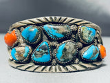 Native American One Of The Best Ever Chunky Morenci Turquosie Coral Sterling Silver Bracelet-Nativo Arts