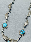 Beautiful Vintage Native American Navajo Turquoise Sterling Silver Necklace Signed-Nativo Arts
