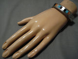 Marvelous Vintage Native American Navajo Turquoise Inlay Sterling Silver Bracelet Old-Nativo Arts