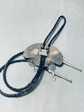 Important Personal Gift Vintage Native American Navajo Turquoise Sterling Silver Bolo Tie-Nativo Arts