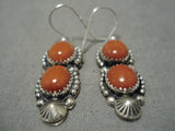 Important Fabulous Native American Navajo Jeanette Dale Sterling Silver Native American Navajo Coral Earrings-Nativo Arts