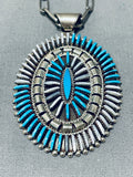Unique Vintage Native American Needle Turquoise Shell Sterling Silver Necklace-Nativo Arts