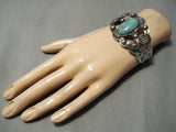 Old Old Vintage Native American Navajo Domed Cerrillos Turquoise Sterling Silver Swirl Bracelet-Nativo Arts