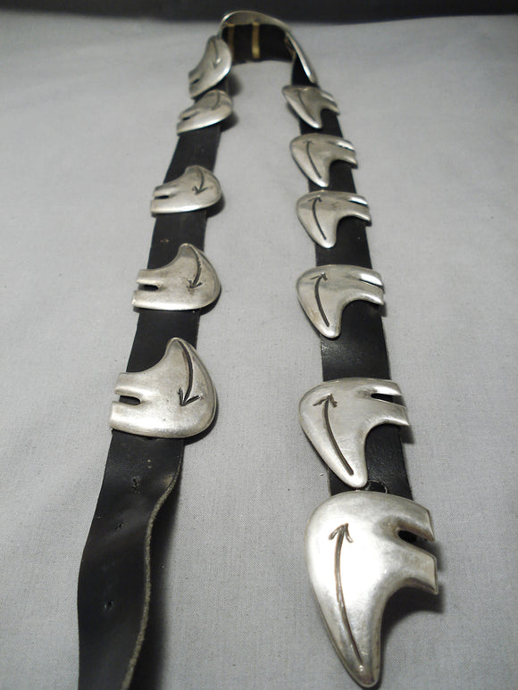 One Of The Heaviest Vintage Native American Navajo Hand Tooled Sterling Silver Bear Concho Belt-Nativo Arts