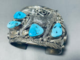 Native American Immense Howling Coyote Turquoise Sterling Silver Bracelet Cuff-Nativo Arts