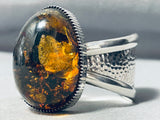 Important Unique Native American Navajo Amber Sterling Silver Bracelet Cuff-Nativo Arts