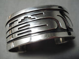 Detailed Vintage Native American Navajo Hopi Rounded Overlay Sterling Silver Bracelet-Nativo Arts