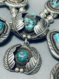 310 Grams Vintage Native American Navajo Turquoise Sterling Silver Squash Blossom Necklace-Nativo Arts