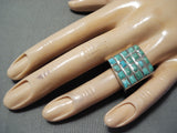 Native American Huge Vintage Navajo Turquoise Squared Inlay Sterling Silver Ring-Nativo Arts