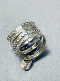 Brilliant Native American Navajo 4 Topaz Sterling Silver Handstamped Large Ring-Nativo Arts