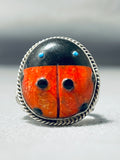 Ben Begaye (d.) Native American Navajo Turquoise Coral Sterling Silver Ladybug Ring-Nativo Arts