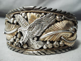 Extreme Detailed Vintage Native American Navajo Flying Eagle Sterling Silver Bracelet-Nativo Arts