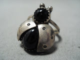 Whimsical Navajo Black Onyx Sterling Silver Ring Native American-Nativo Arts