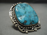 Huge Vintage Native American Navajo Quality Blue Turquoise Sterling Silver Ring-Nativo Arts